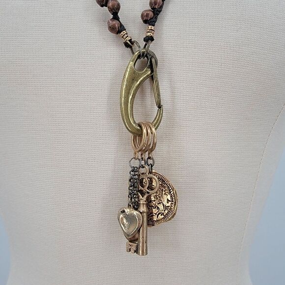 TAT2 Designs Bohemian Long Beaded Carabiner Charm Holder Coin Key Brass Necklace - Picture 14 of 15